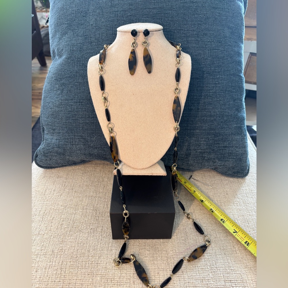 Chicos Tortoise Shell Necklace and Earring Set